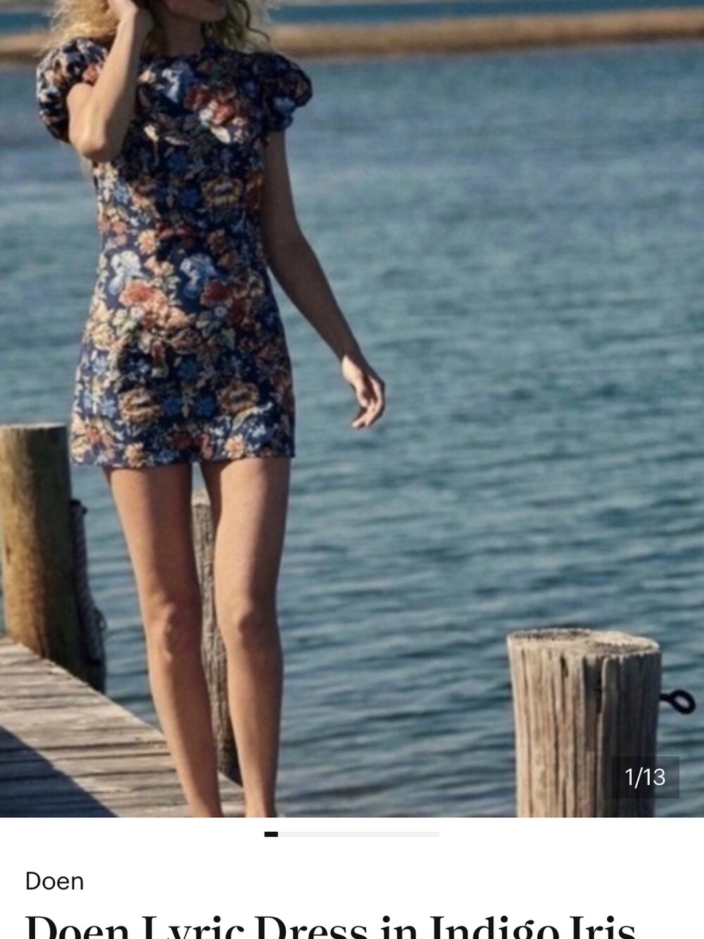 Doen Lyric Navy Floral Puff-Sleeve Dress with Rust & Blue Blooms - Picture 2 of 4